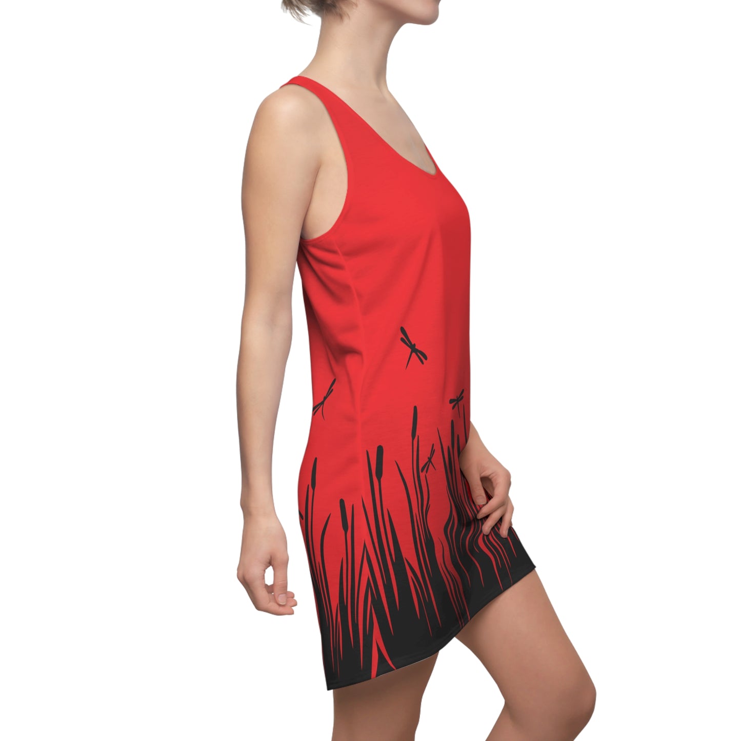 Rotes Damen Kleid Libellen Design Racerback Sommer Freizeit Party