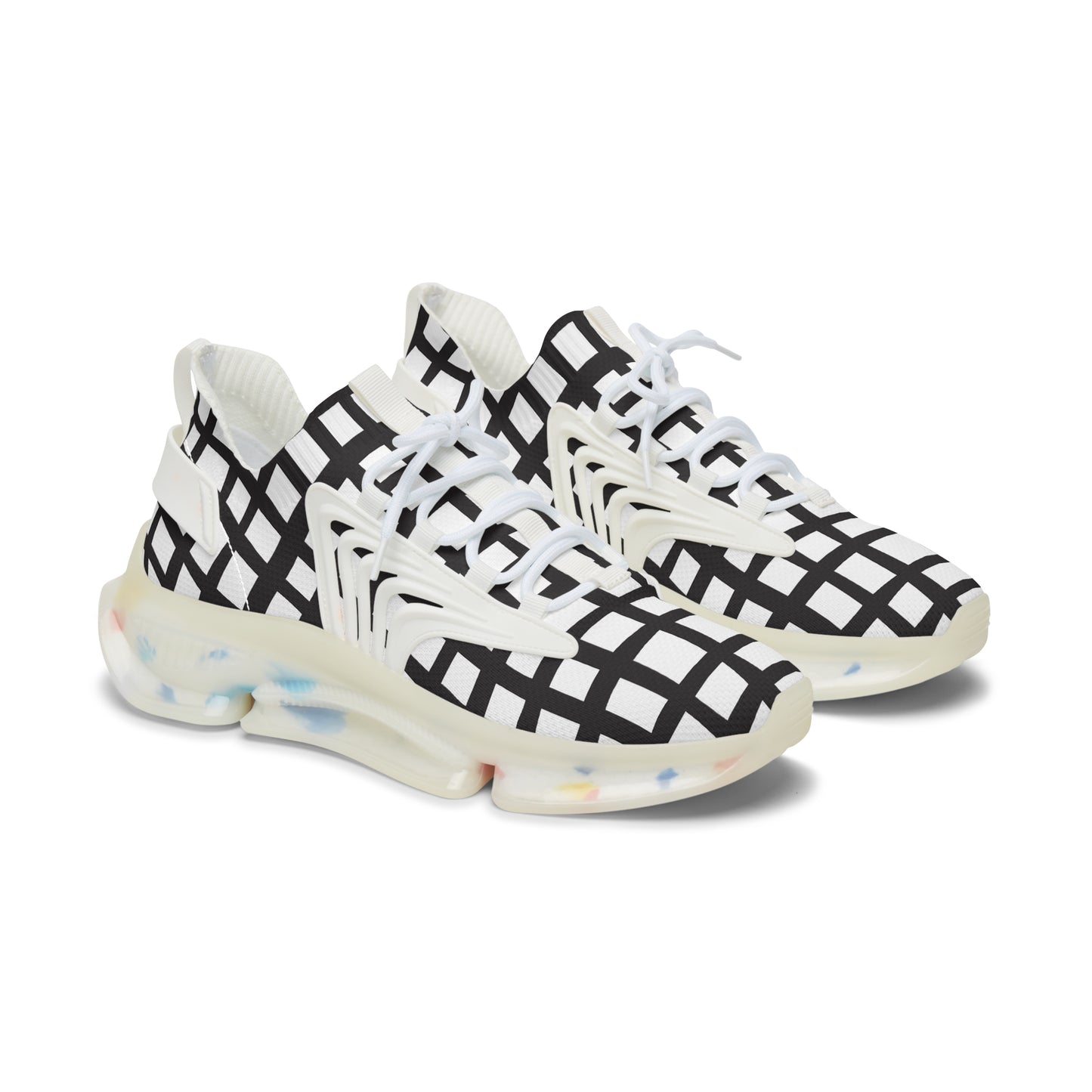 Damen Sneaker Schwarz Weiß Modern Linienmuster Atmungsaktiv