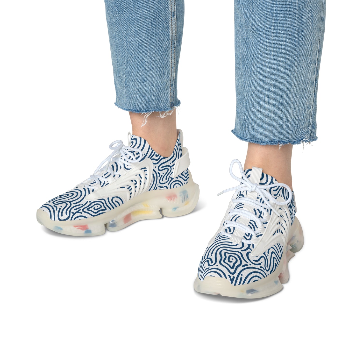 Damen Sneaker Blau Weiß Modern Design Atmungsaktiv