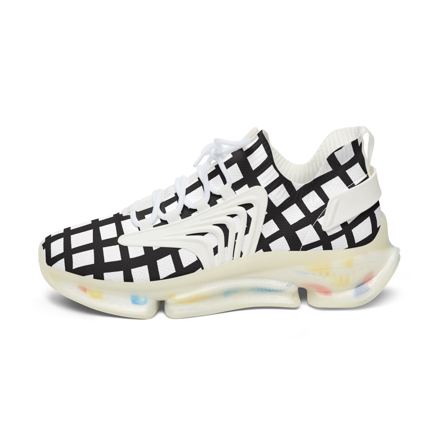 Damen Sneaker Schwarz Weiß Modern Linienmuster Atmungsaktiv