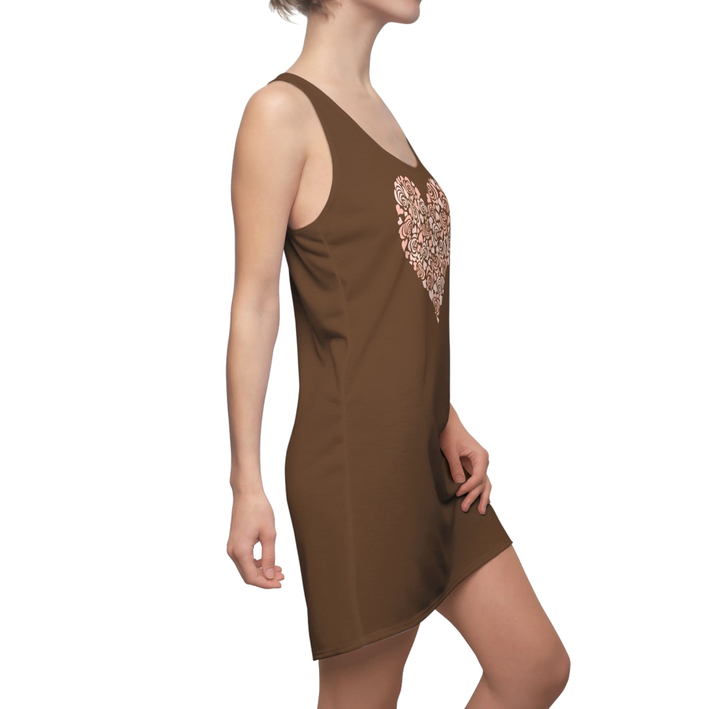 Braun Floral Heart Kleid Racerback Romantisches Sommerkleid