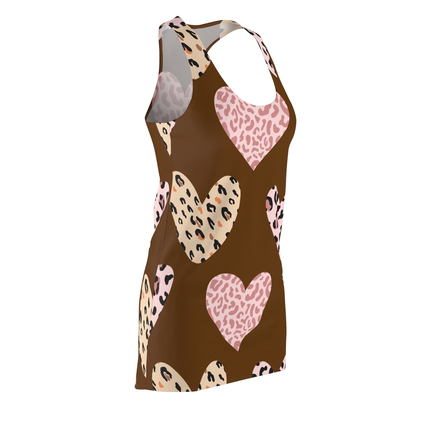 Braun Herz Leopard Racerback Kleid – Weiß Pink Sommerkleid