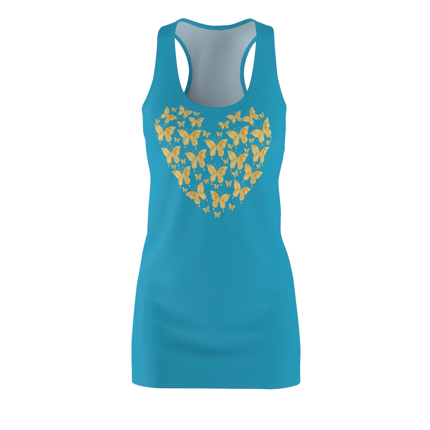 Türkis Schmetterlingsherz Racerback Kleid – Gold Sommerkleid