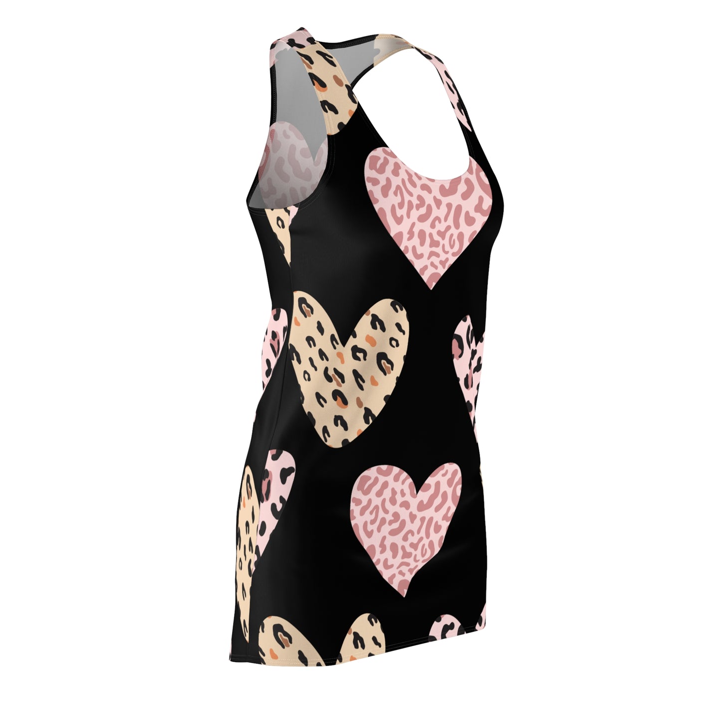 Schwarz Herz Leopard Racerback Kleid – Weiß Pink Sommerkleid