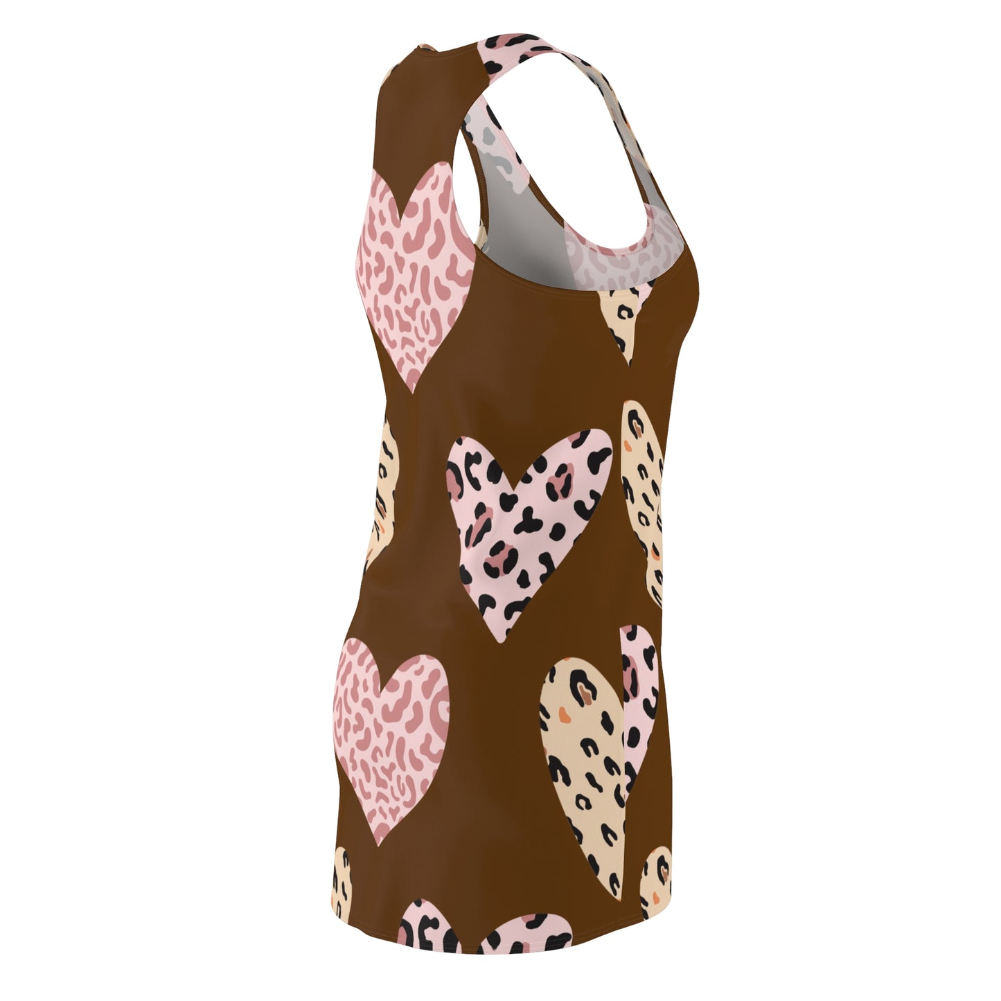 Braun Herz Leopard Racerback Kleid – Weiß Pink Sommerkleid