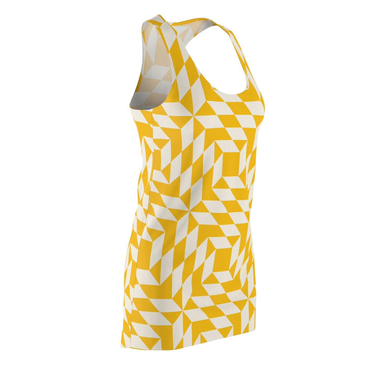 Racerback Kleid Damen – Gelbes Sommerkleid mit geometrischem Muster