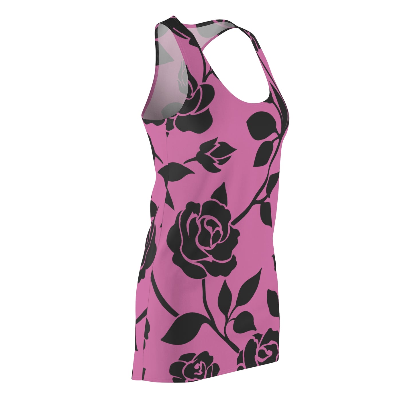 Rosen Racerback Kleid – Elegant Schwarz Rosa Design