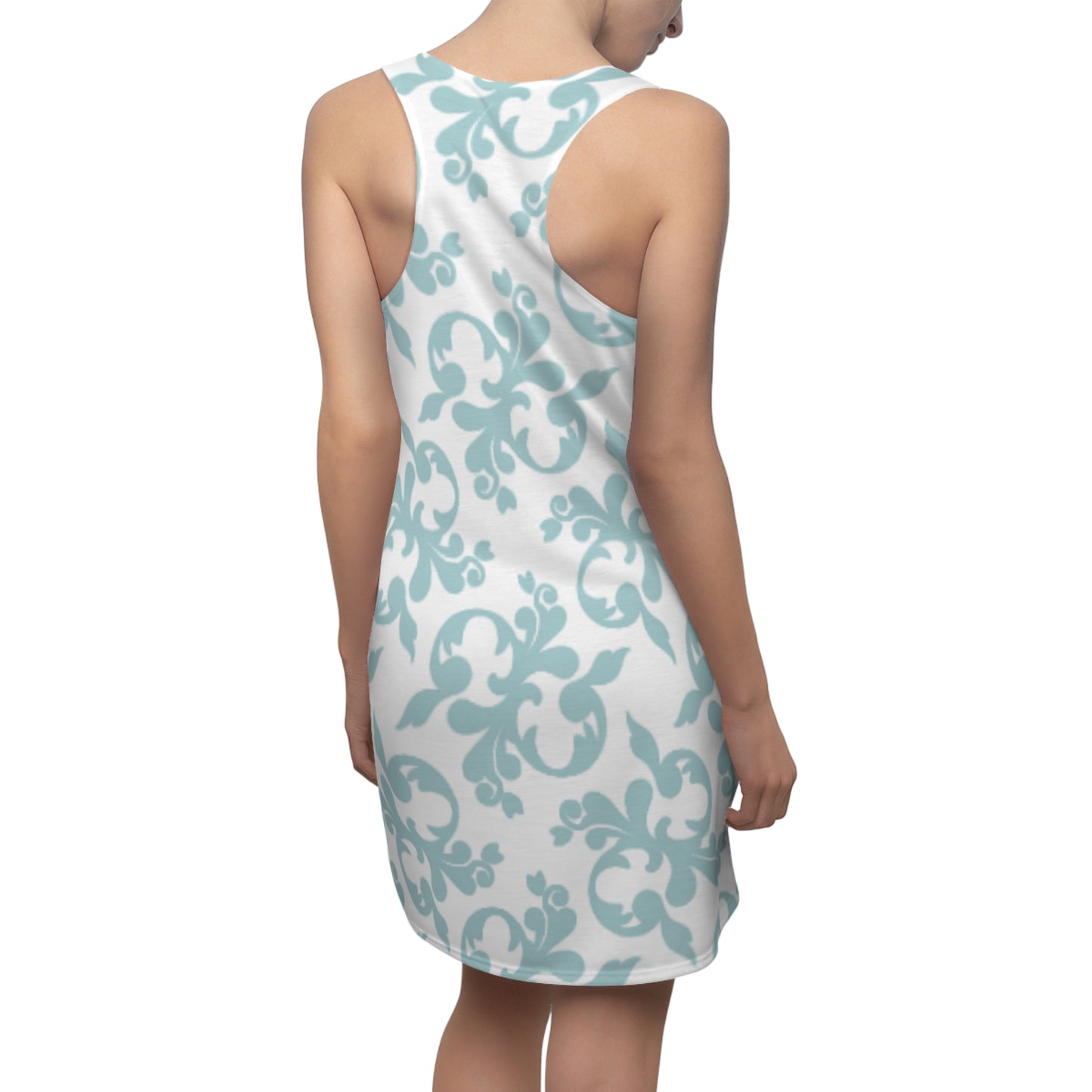 Weiß Türkis Floral Racerback Kleid – Sommer Damenmode