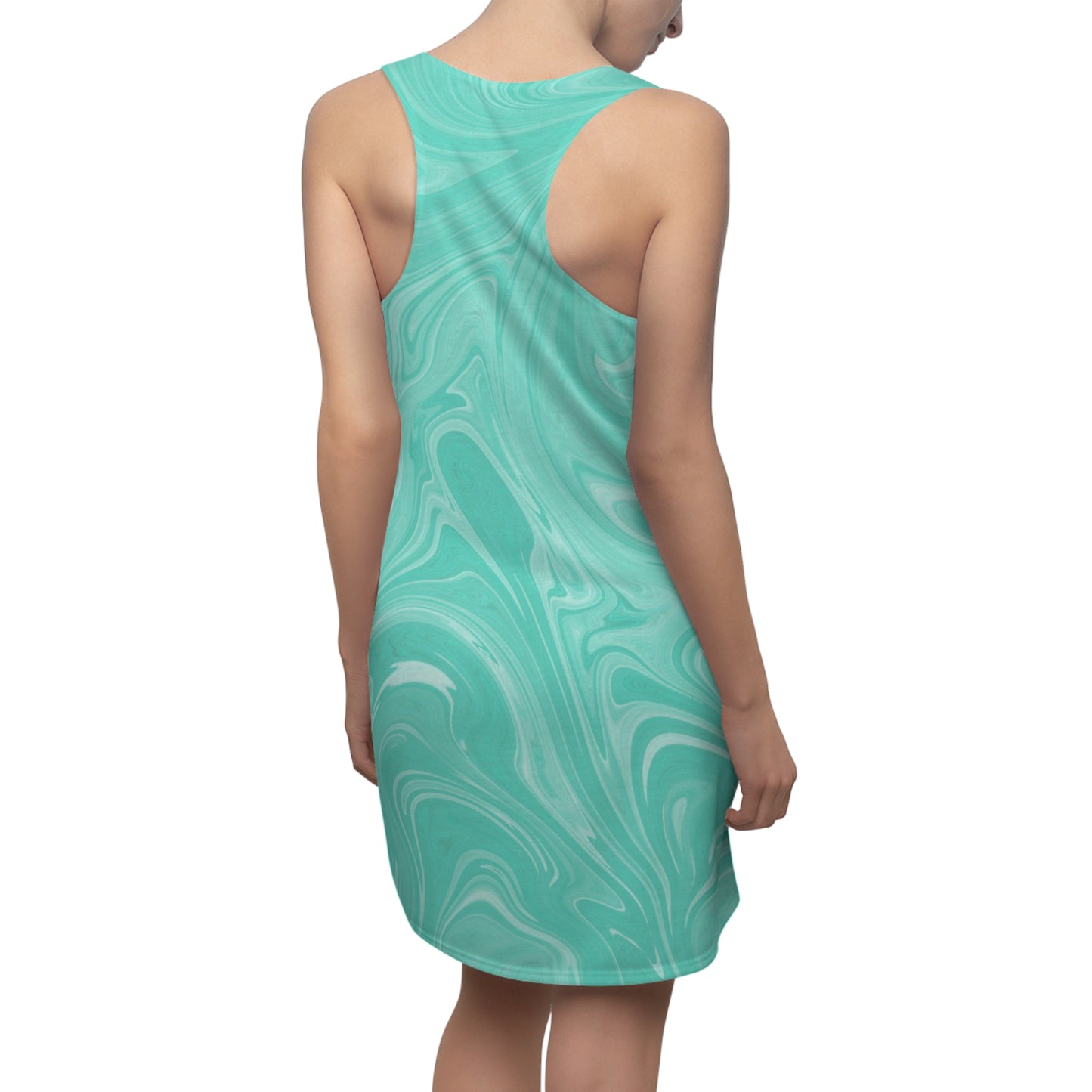 Türkis Leoparden Herz Racerback Kleid – Marmoriertes Sommerkleid