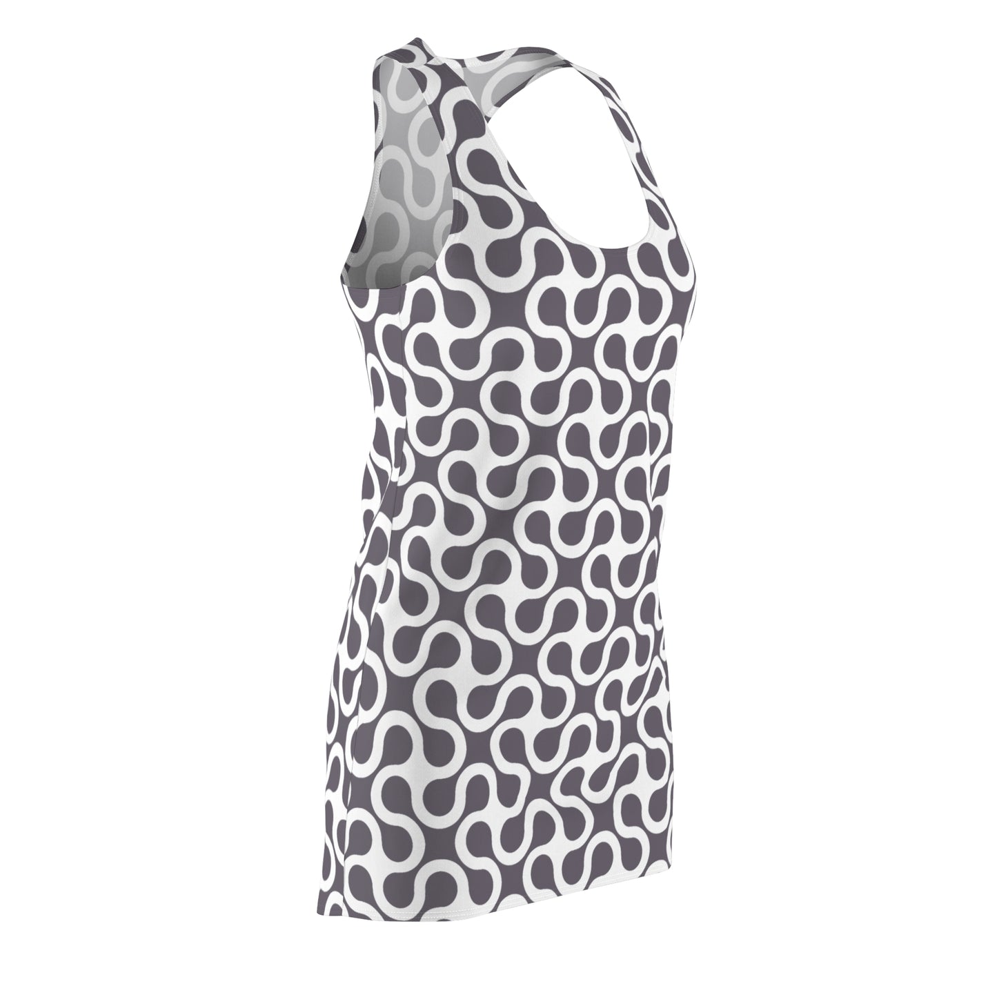 Damen Kleid Abstrakt Grau Weiss Racerback Sommer Casual