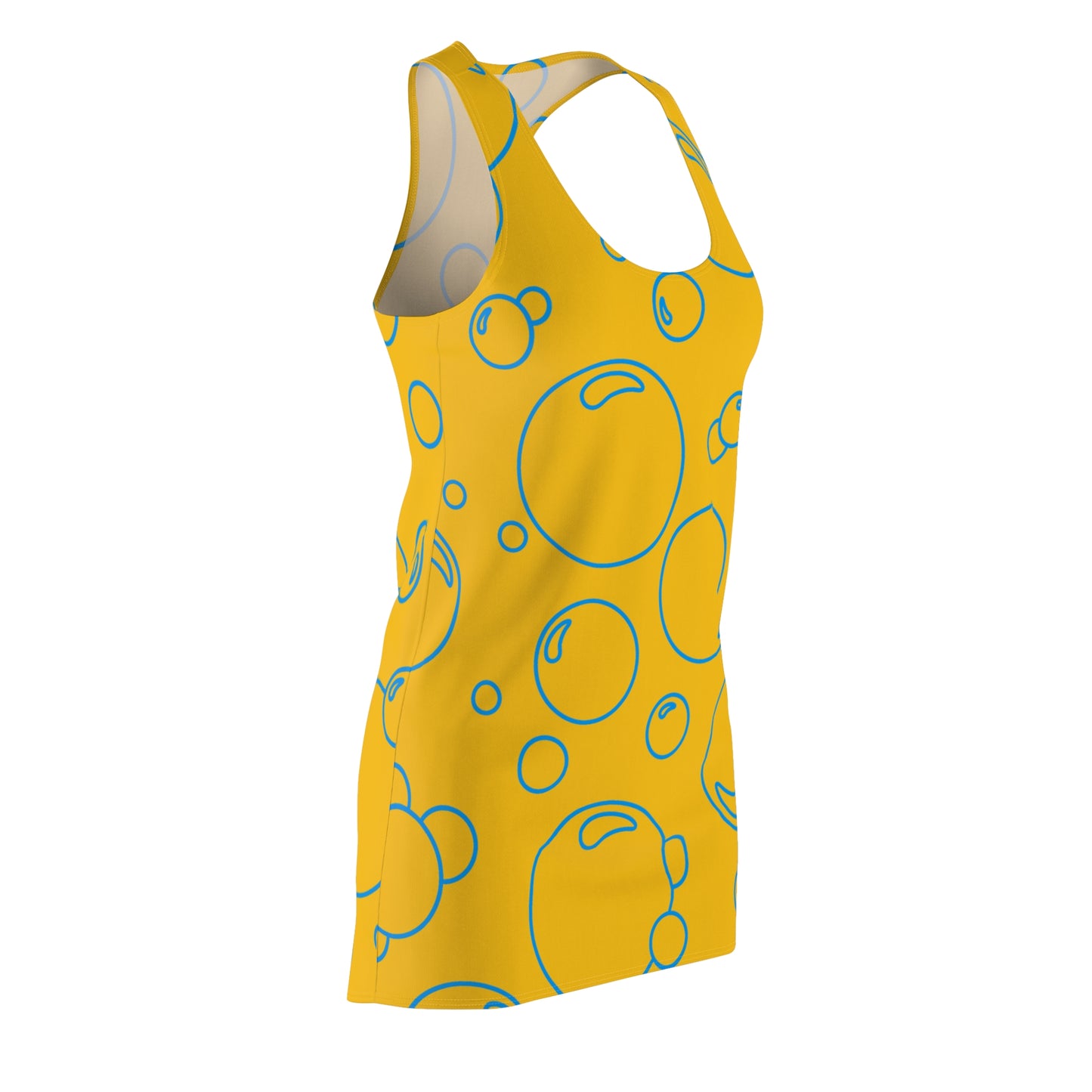 Bubble Print Racerback Kleid – Gelb Blau Sommerkleid