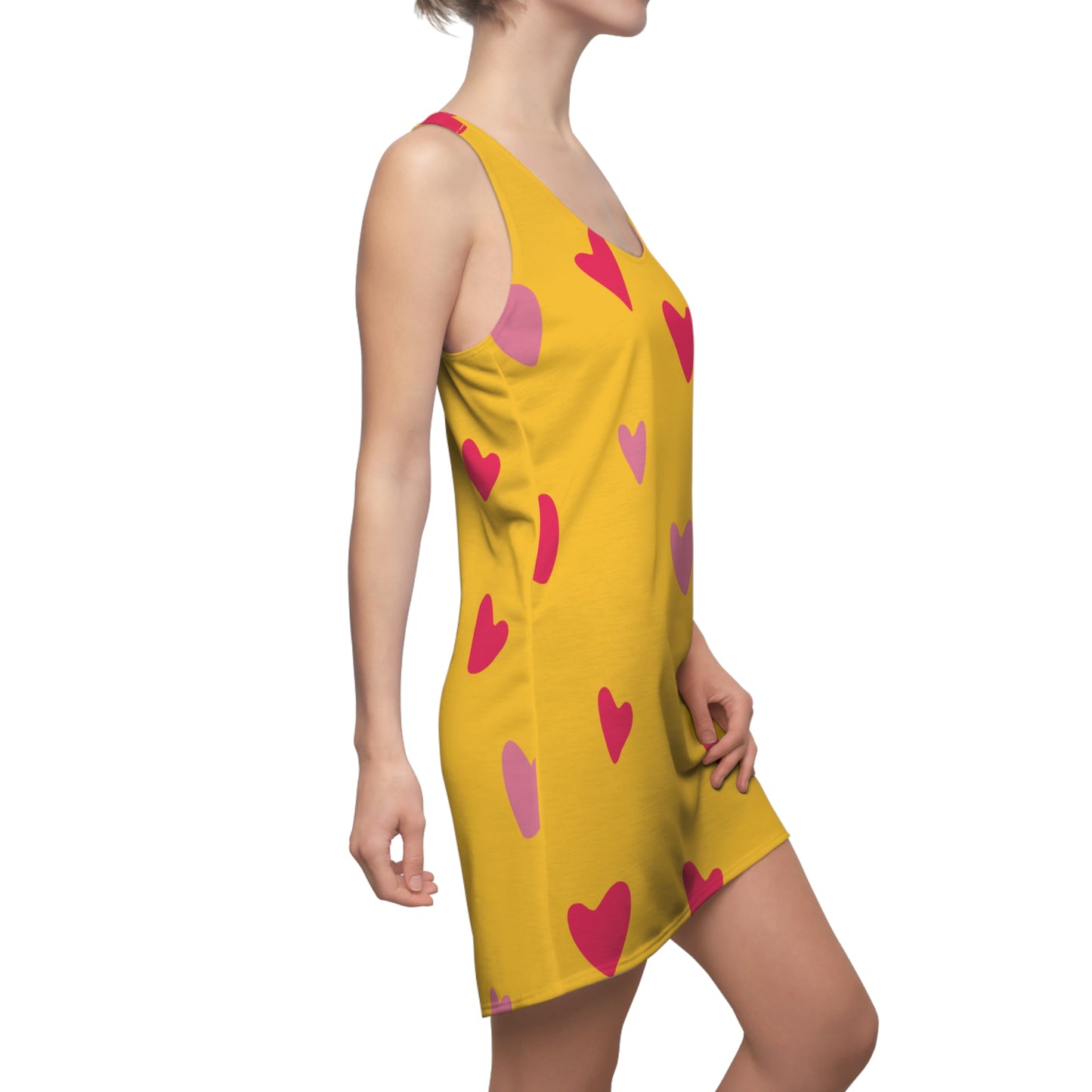 Pink Herz gelbes Racerback Kleid – Süßes Sommerkleid