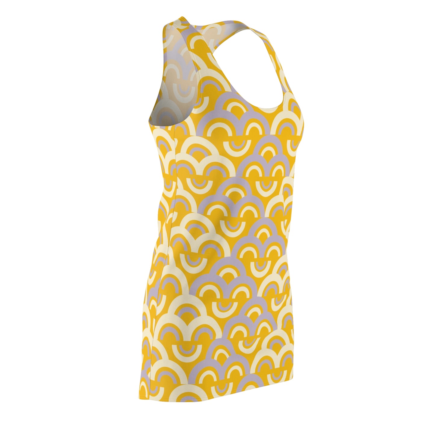 Damen Racerback Kleid gelb Pastell Bogenmuster Bequemes Freizeitkleid