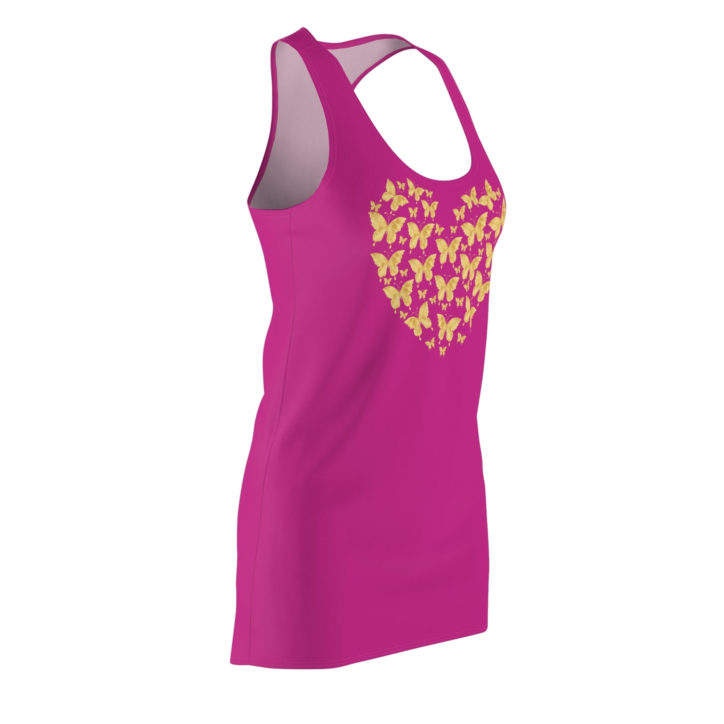 Pink Schmetterlingsherz Racerback Kleid – Gold Sommerkleid
