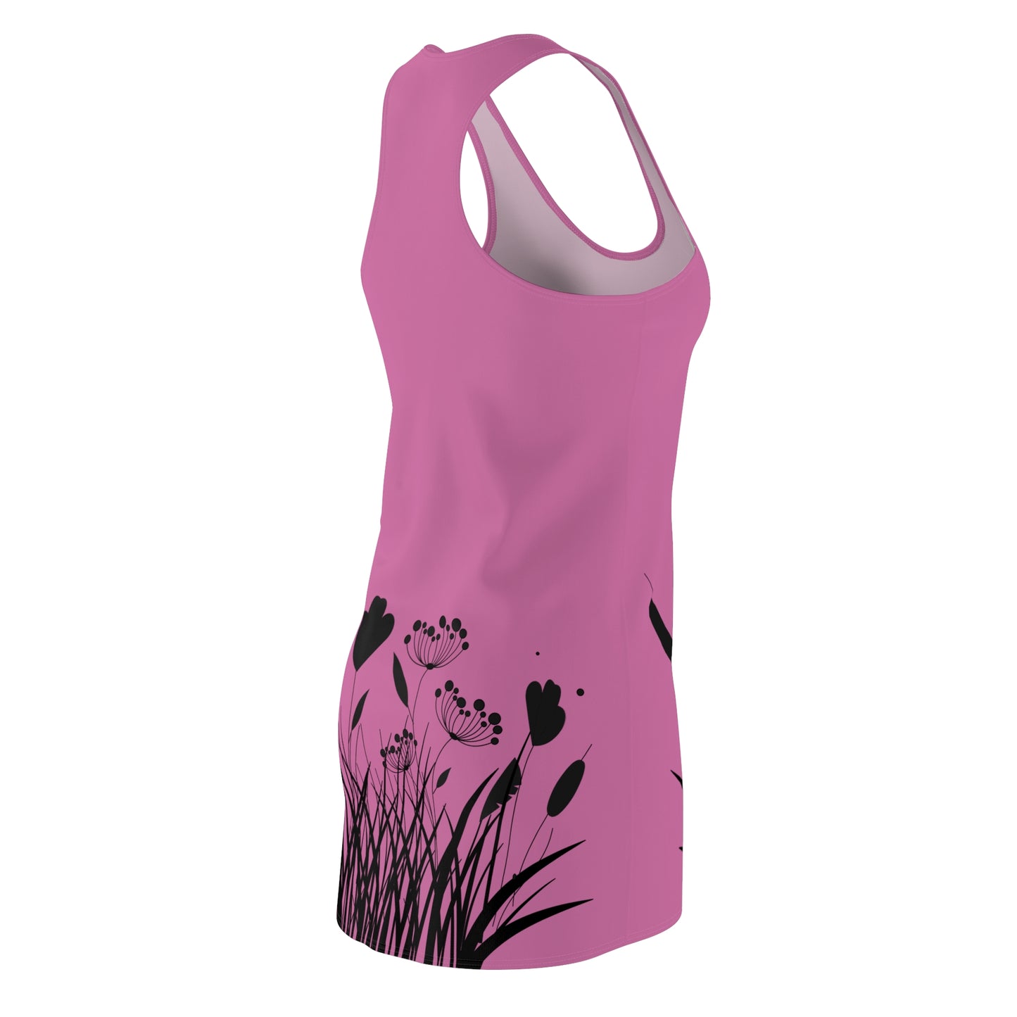 Schwarz Hellpink Blumen Racerback Kleid – Elegantes Sommerkleid