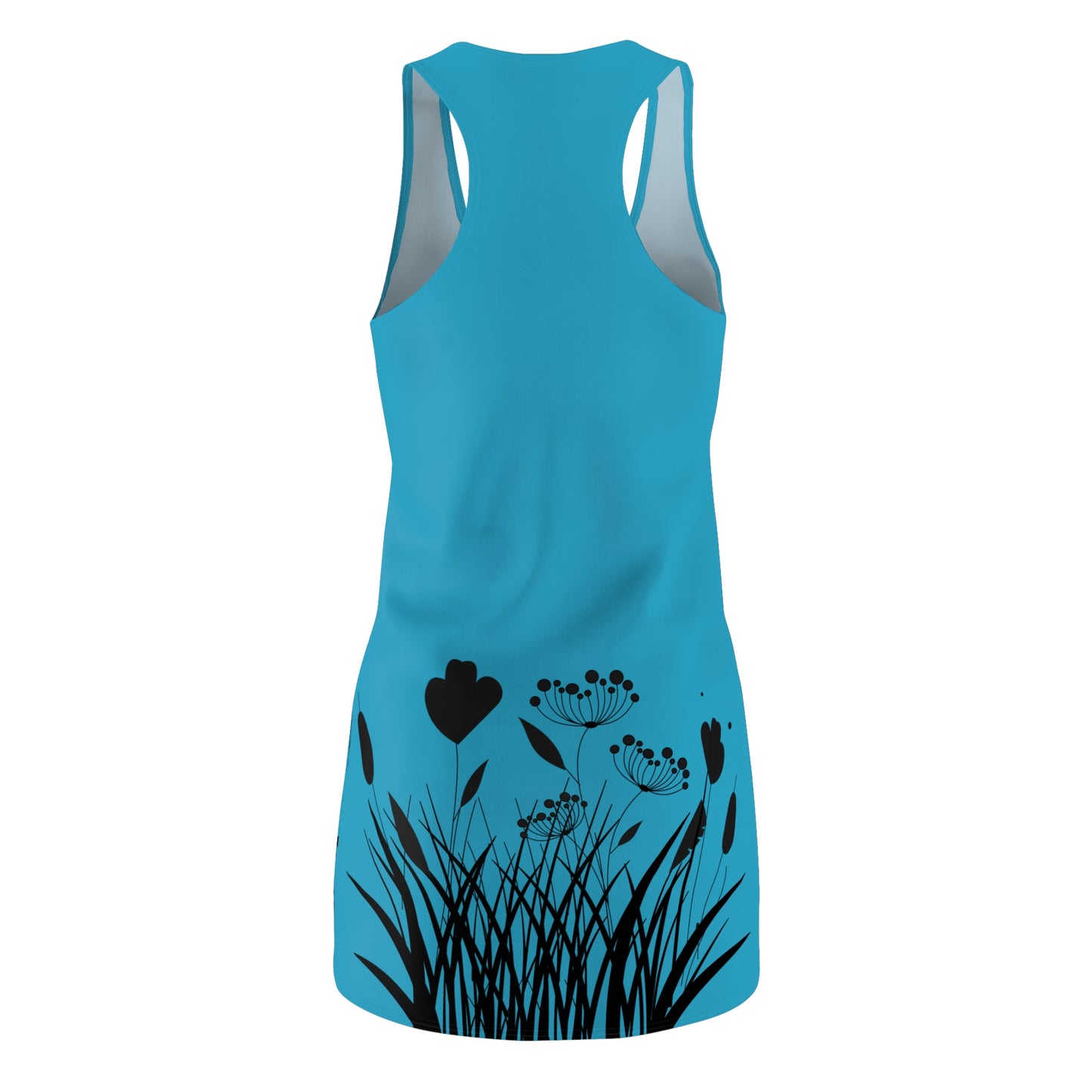 Schwarz Türkis Blumen Racerback Kleid – Elegantes Sommerkleid