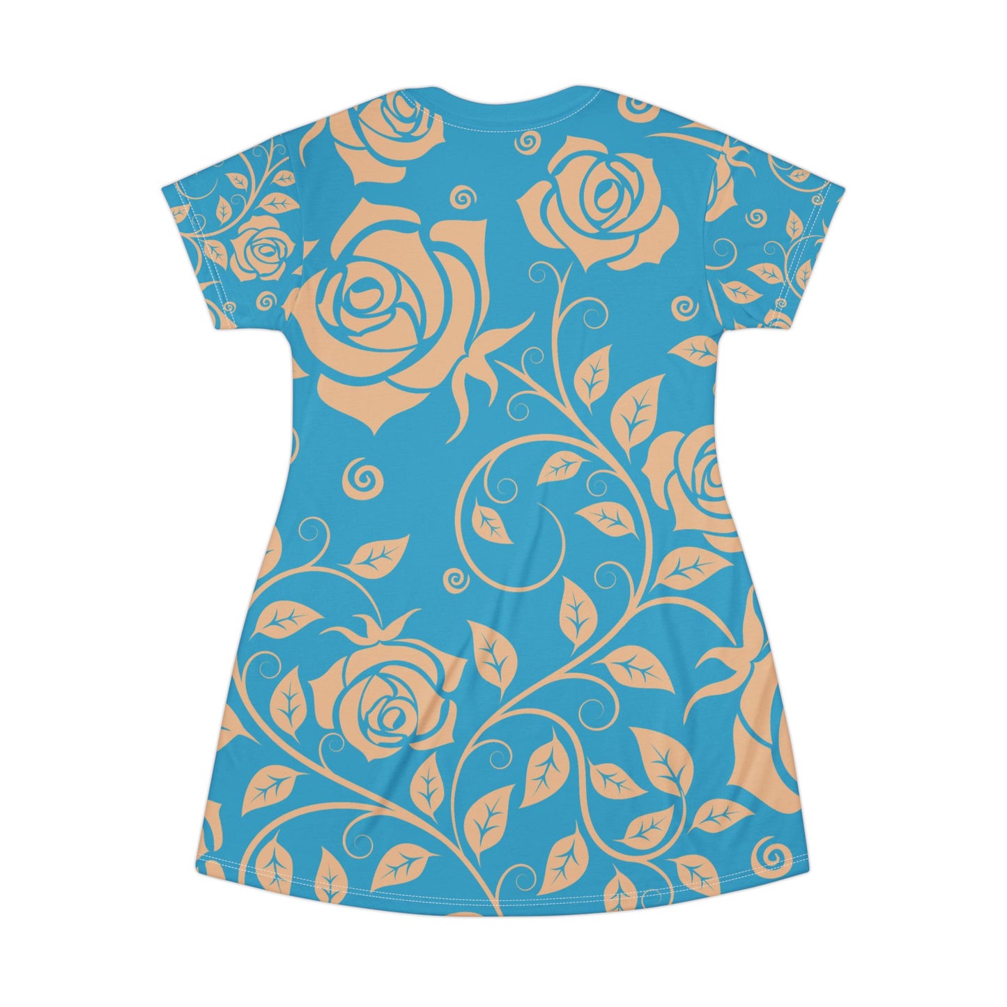 Türkiser Damen Kleid Blumen T Shirt Style Sommer Boho Casual