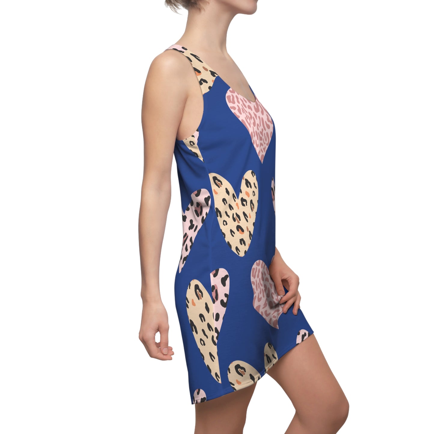 Blau Herz Leopard Racerback Kleid – Weiß Pink Sommerkleid