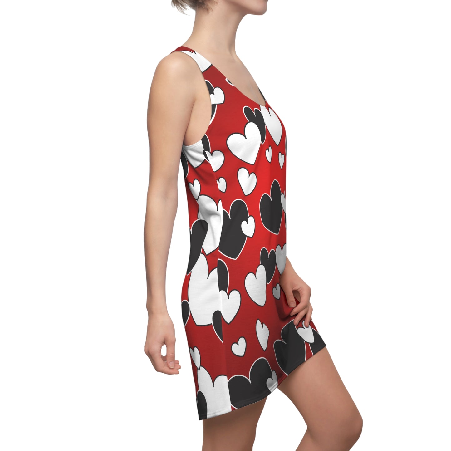 Romantic Heart Print Racerback Dress – Red Black White Summer Dress