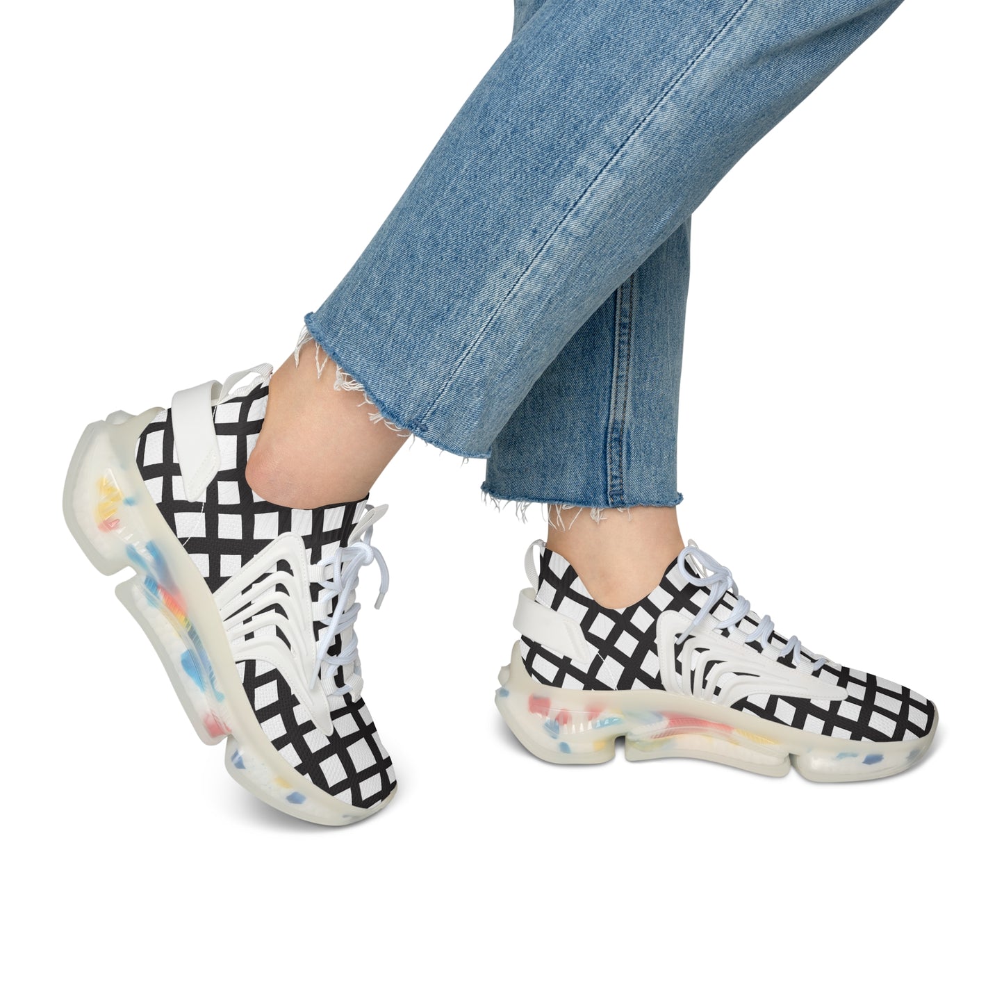 Damen Sneaker Schwarz Weiß Modern Linienmuster Atmungsaktiv