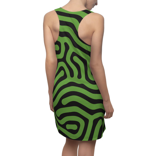 Abstrakt Racerback Kleid – Schwarz Grün Damenmode