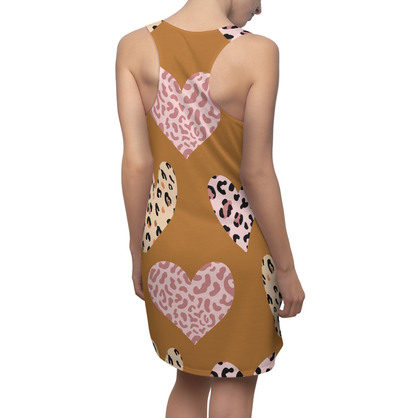 Hellbraun Herz Leopard Racerback Kleid – Weiß Pink Sommerkleid