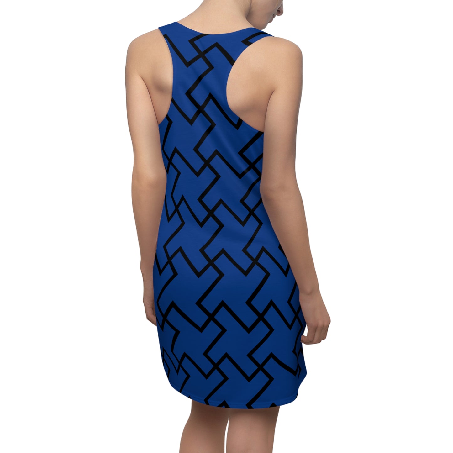 Blaues Geometrie Racerback Kleid – Modern & Bequem