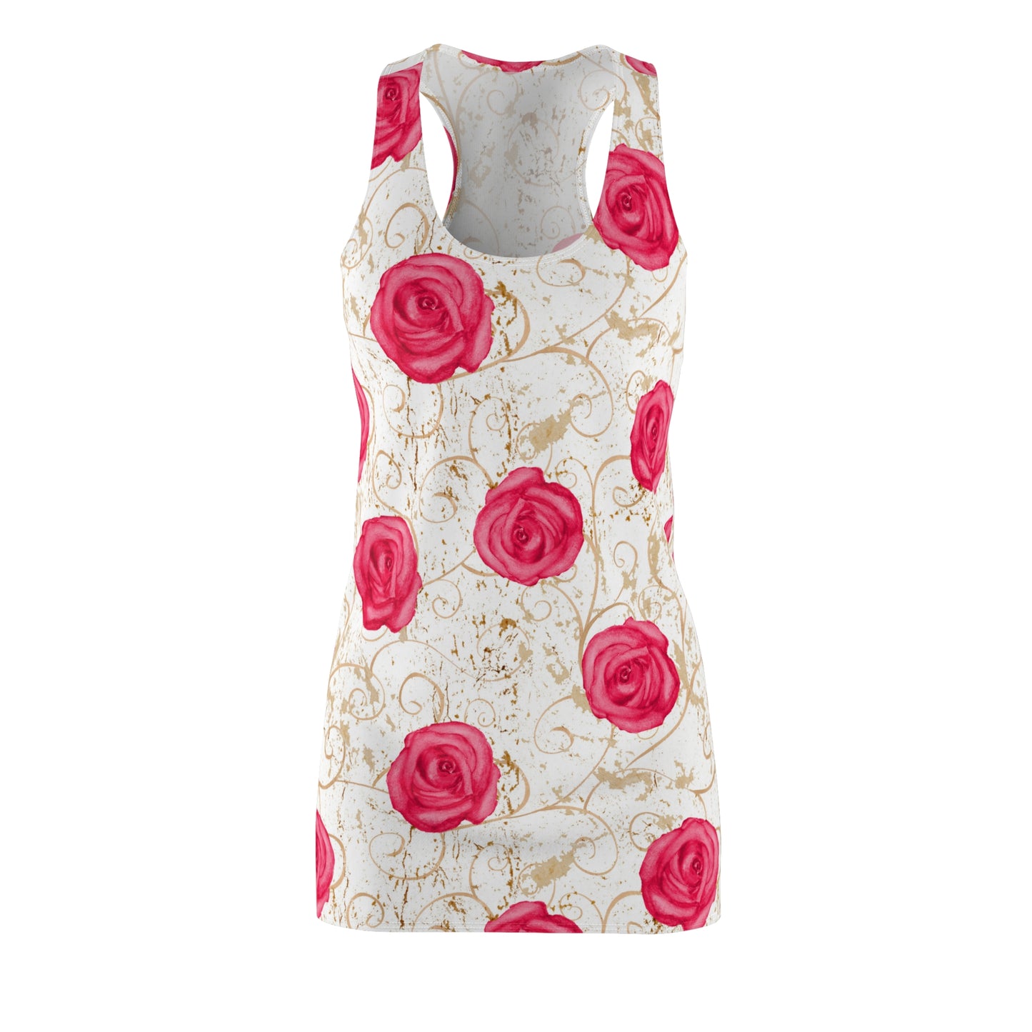 Rosen Racerback Kleid – Weiß Pink Gold Sommerkleid