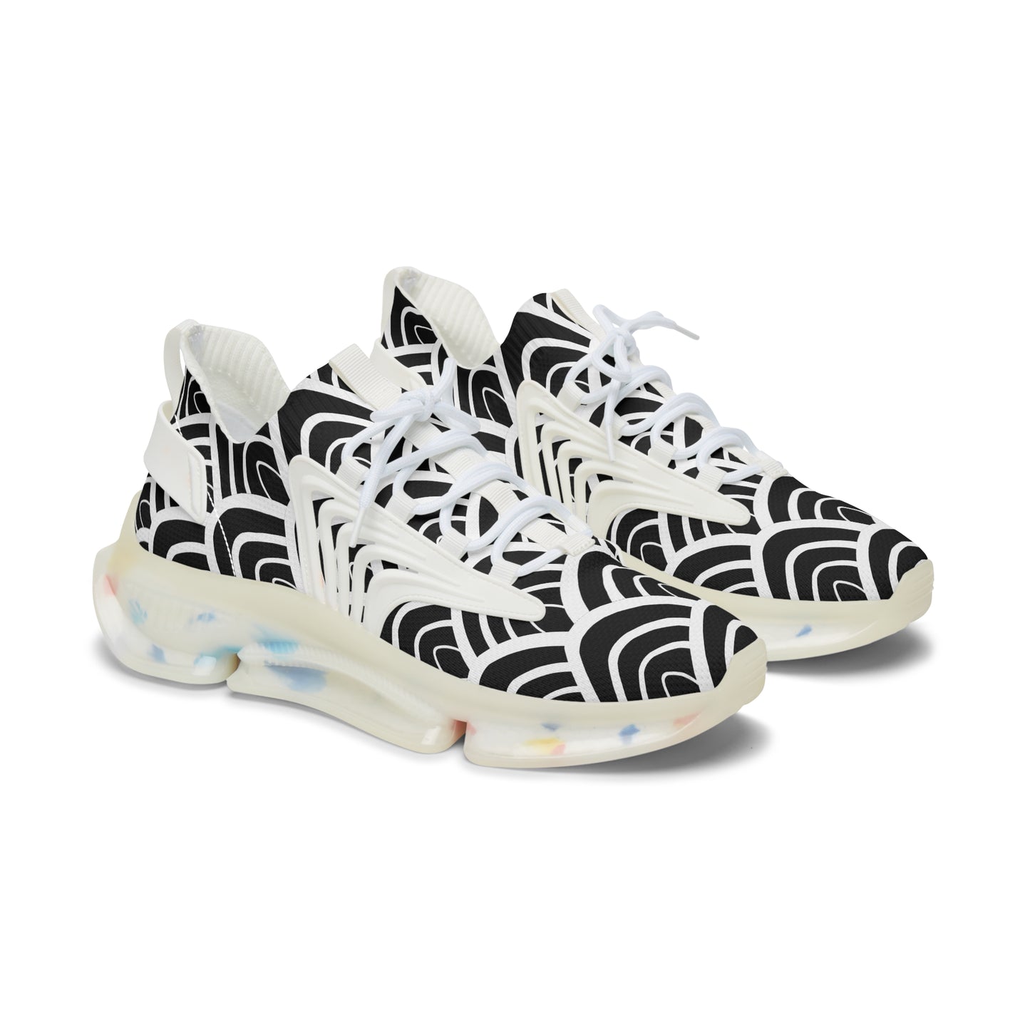Damen Sneaker Schwarz Weiß Modern Wellen Design Atmungsaktiv