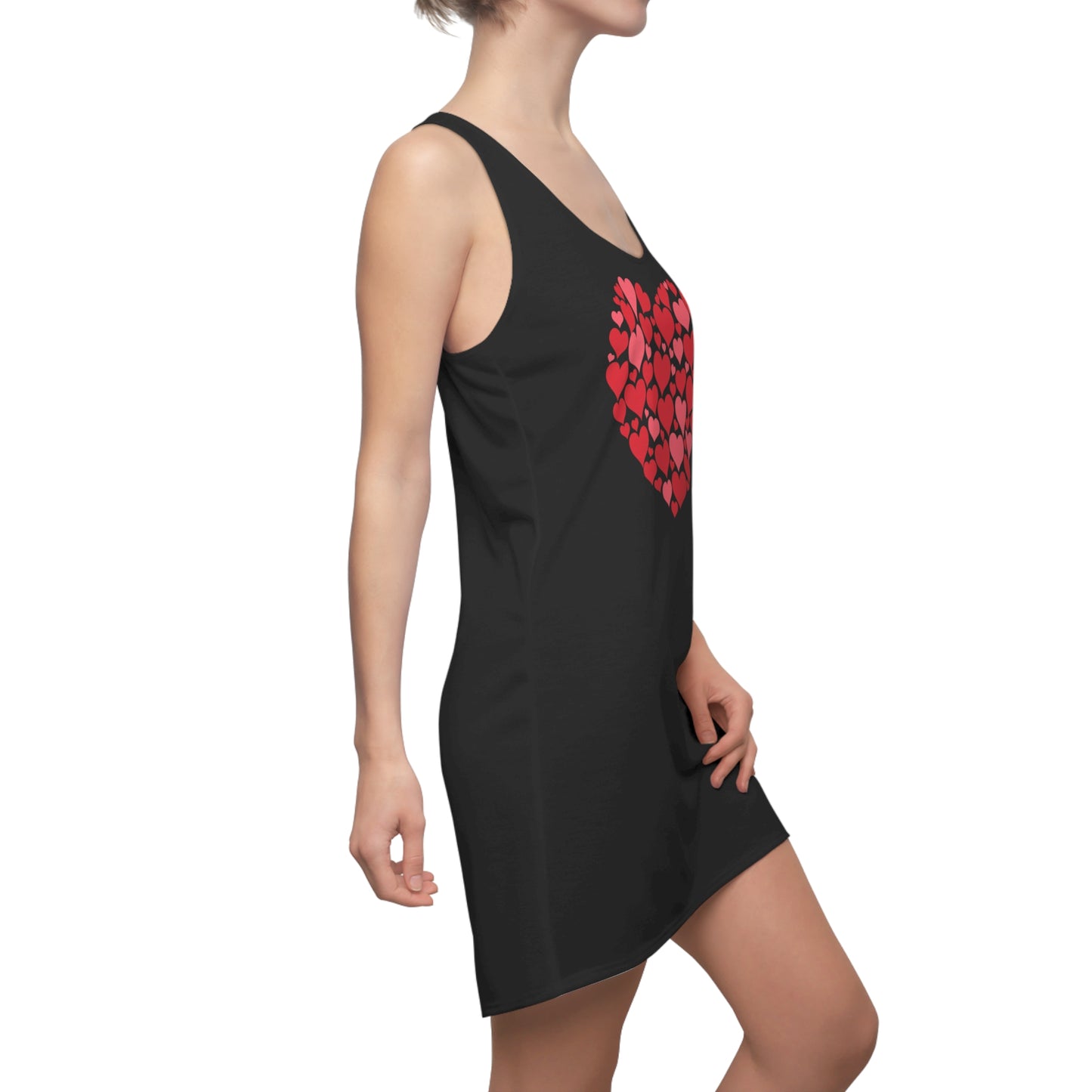 Schwarzes Damen Kleid Herz Muster Weiss Rot Racerback Casual Party