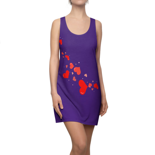 Dunkel Lila Herz Racerback Kleid – Elegantes Valentinstag Outfit