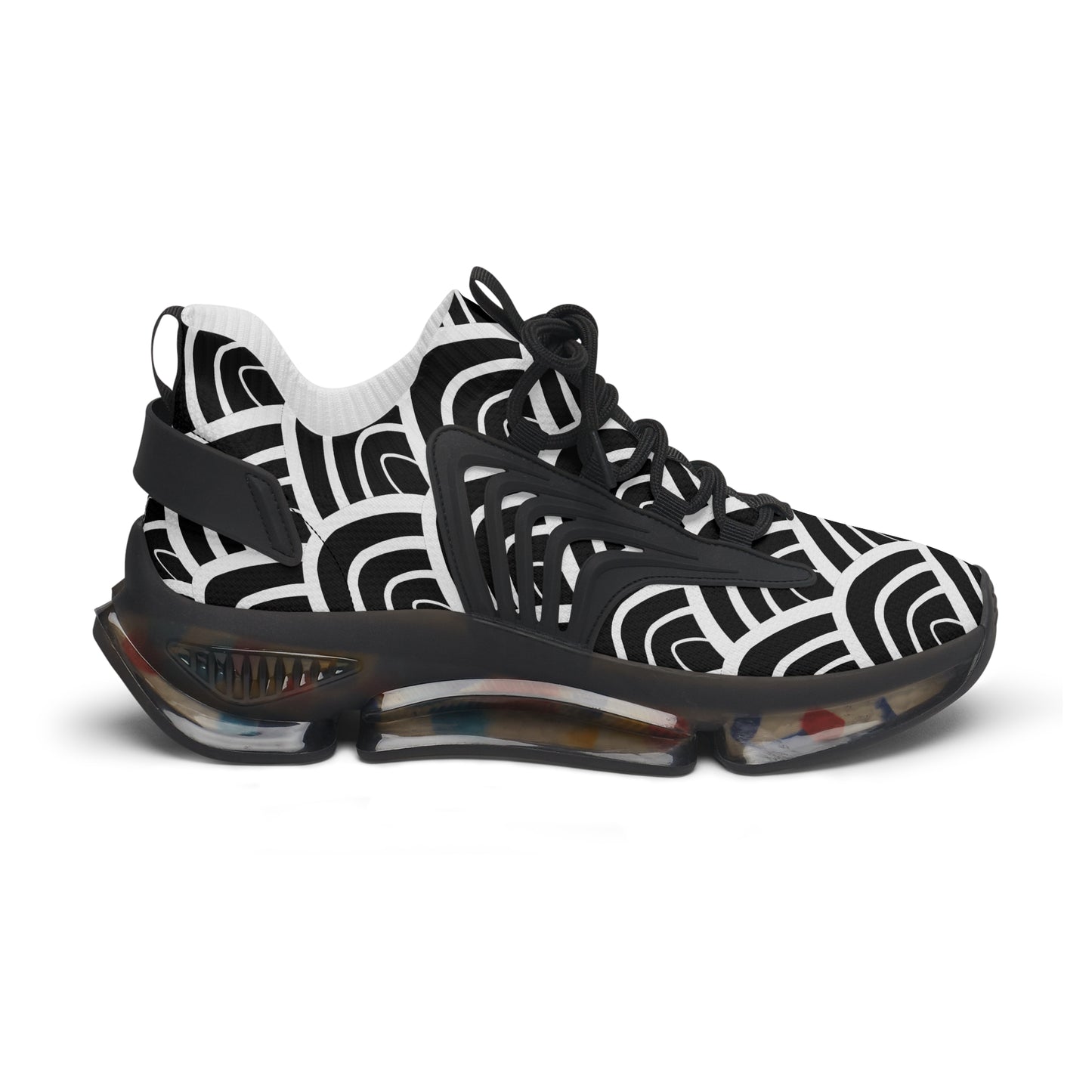 Damen Sneaker Schwarz Weiß Modern Wellen Design Atmungsaktiv