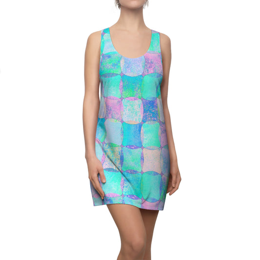 Damen Kleid Pastell Racerback Sommer Abstrakt Blau Lila