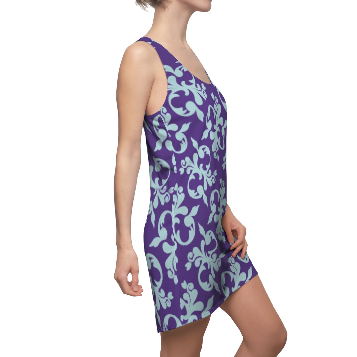 Lila Türkis Floral Racerback Kleid – Sommer Damenmode