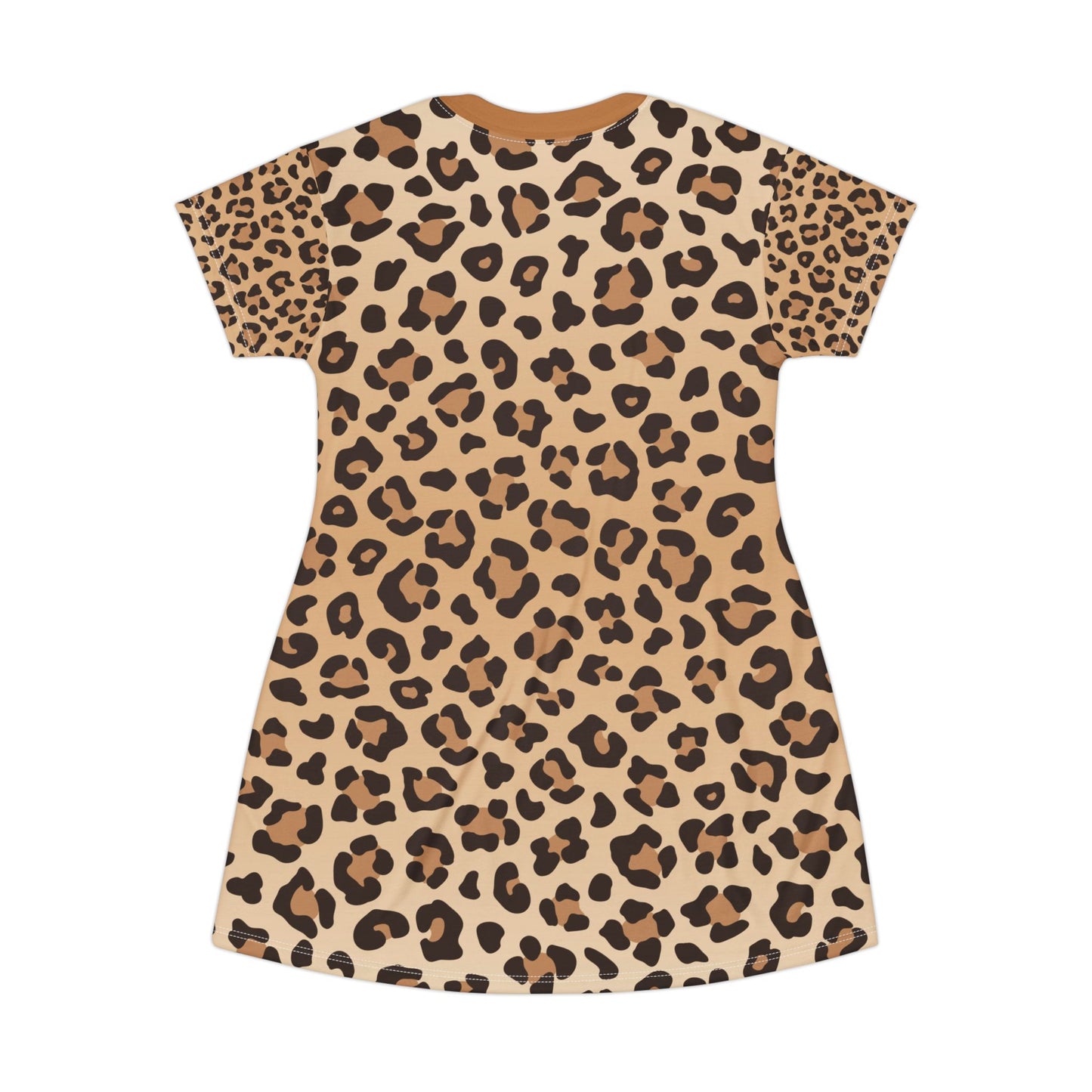 Hellbraunes Damen Kleid Leoparden Print T Shirt Sommer Casual Animal