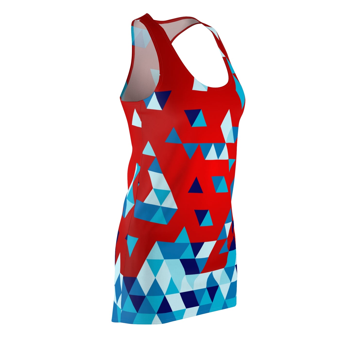 Damen Racerback Kleid Rot Blau mit Dreiecks Muster – Sommerkleid