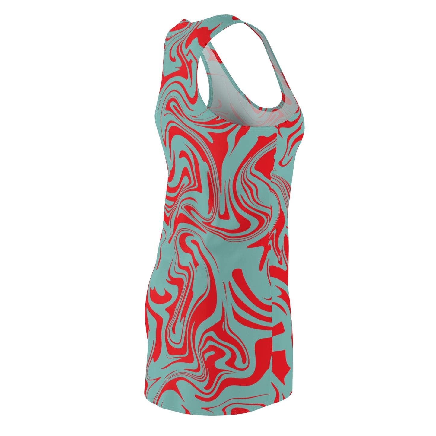 Aqua Rot Marmor Racerback Kleid – Trendige Sommer Damenmode