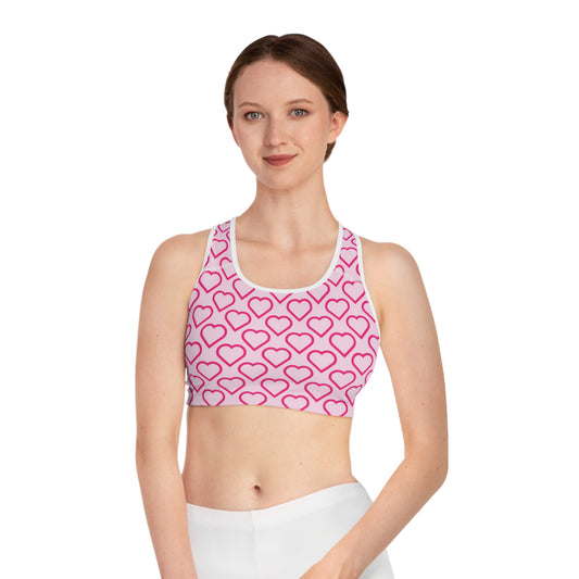 Damen Sport BH Herz Print Pink Atmungsaktiv Yoga Fitness Top