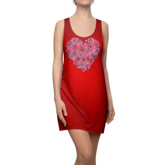 Romantisch Floral Herz Racerback Kleid – Rotes Sommerkleid