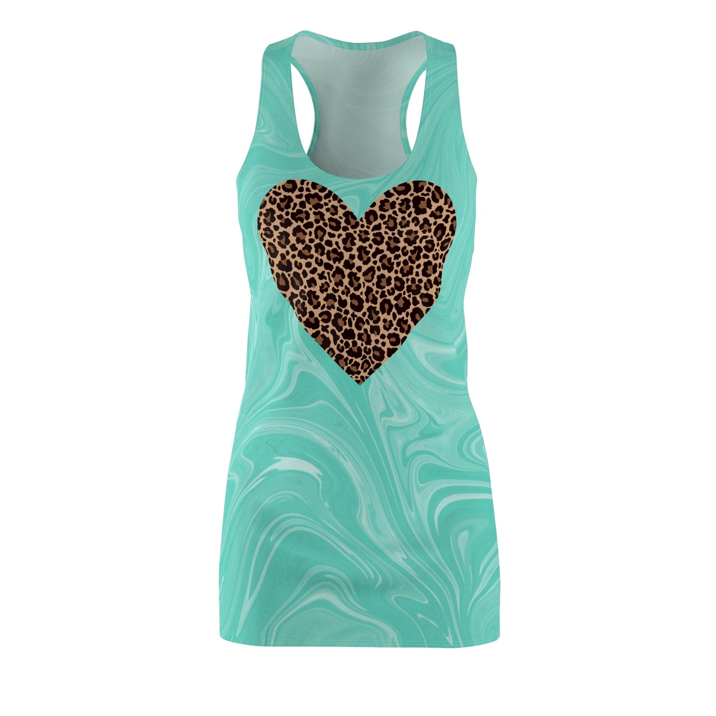 Türkis Leoparden Herz Racerback Kleid – Marmoriertes Sommerkleid