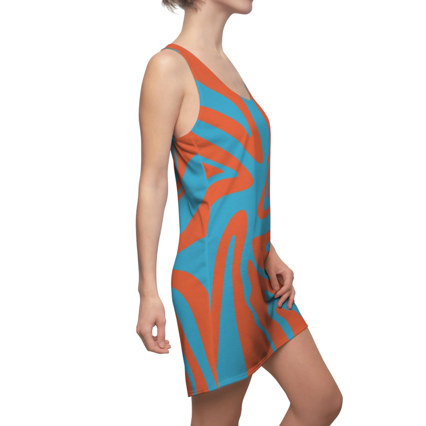 Türkises Damen Kleid Swirl Muster Racerback Sommer Bohemian Beach