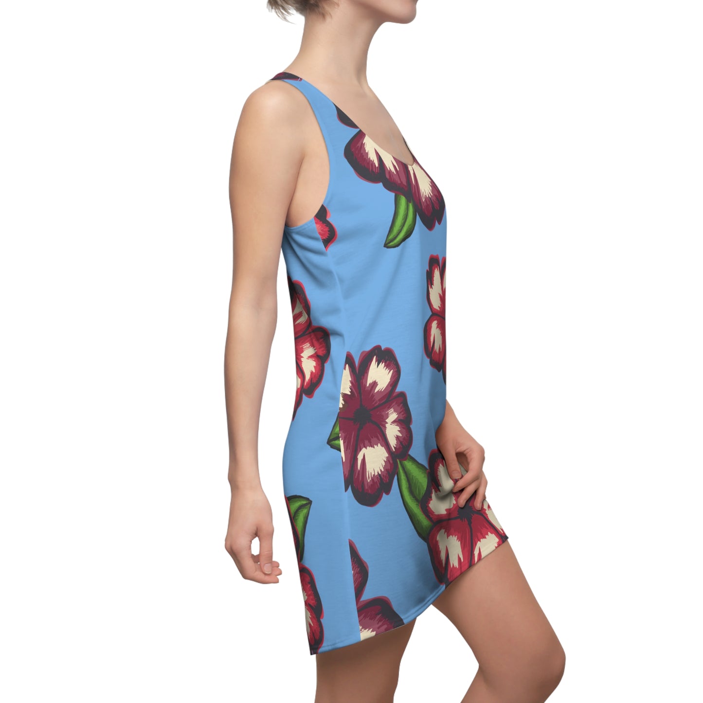 Hellblaues Hibiskus Racerback Kleid – Stylishes Sommerkleid