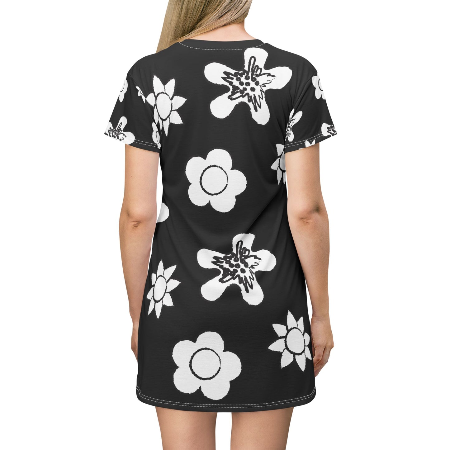 Schwarzes Damen Kleid Floral T-Shirt Sommer Boho Casual Premium