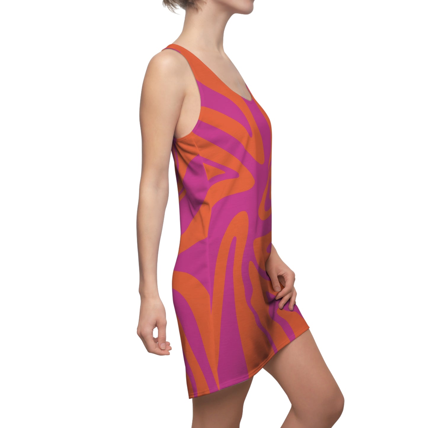Pinkes Damen Kleid Swirl Muster Racerback Sommer Bohemian Beach