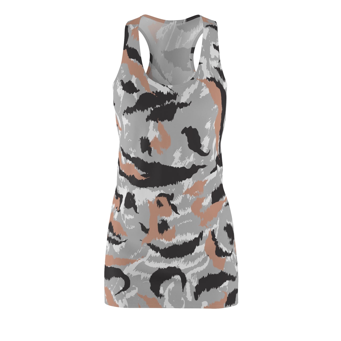 Abstrakt Racerback Kleid – Schwarz Beige Weiss Grau Sommerkleid