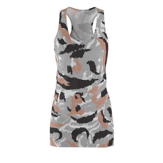 Abstrakt Racerback Kleid – Schwarz Beige Weiss Grau Sommerkleid