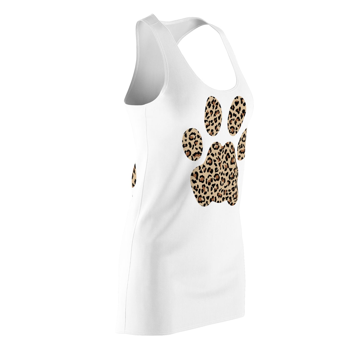 Weißes Damen Racerback Kleid mit Leoparden Pfotenmuster Sommer Design