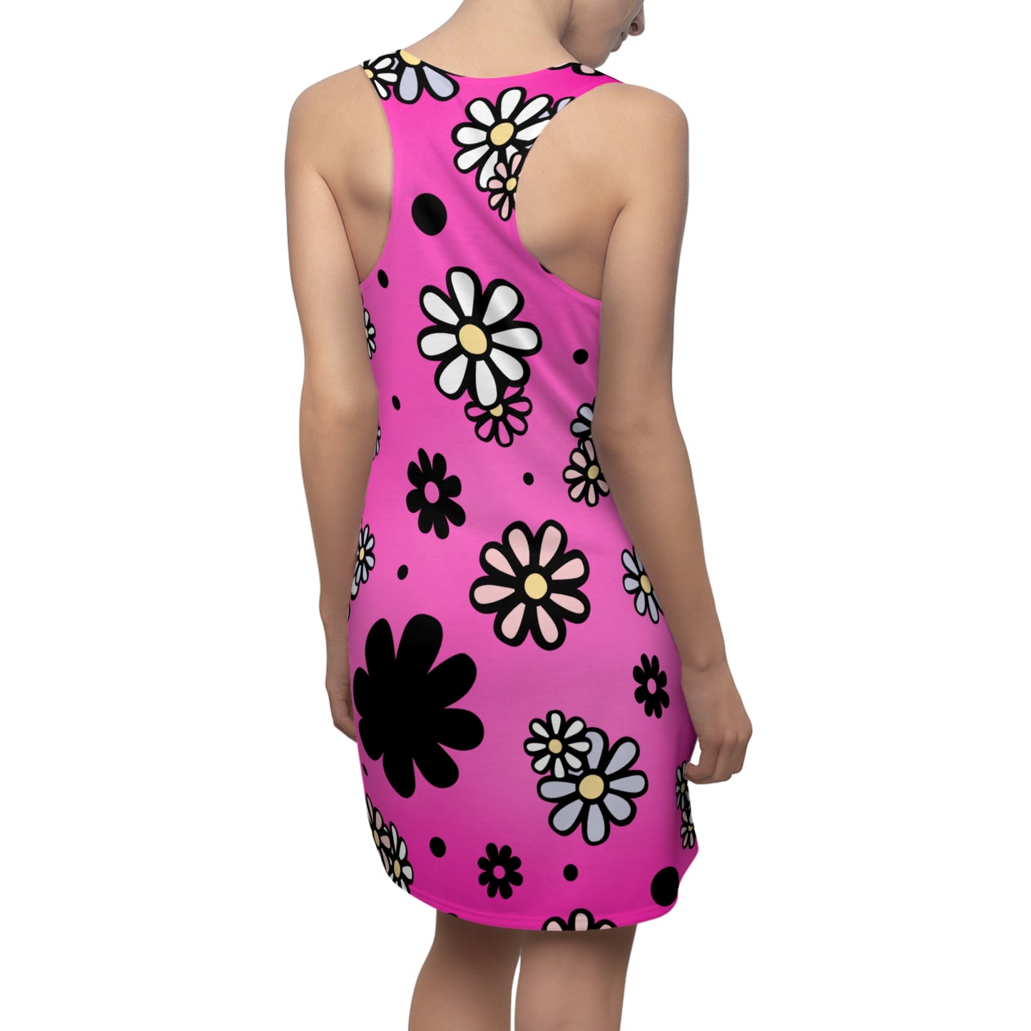 Racerback Damenkleid – Pinker Farbverlauf mit verspieltem Blumenmuster
