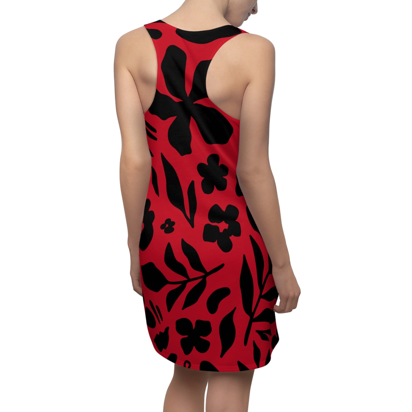Schwarz Dunkelrot Floral Racerback Kleid – Sommer Damenmode