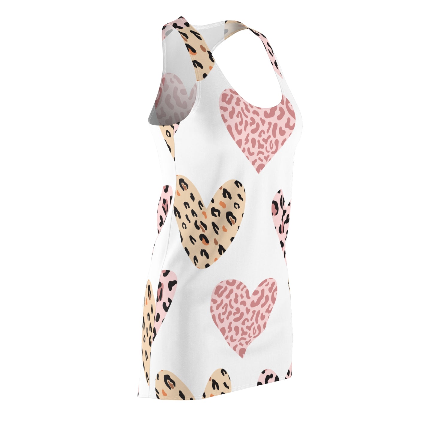 Herz Leopard Racerback Kleid – Weiß Pink Sommerkleid